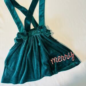 Bluey Green Velour Candy Cance "Merry" Christmas Suspender Skirt Sz 5T